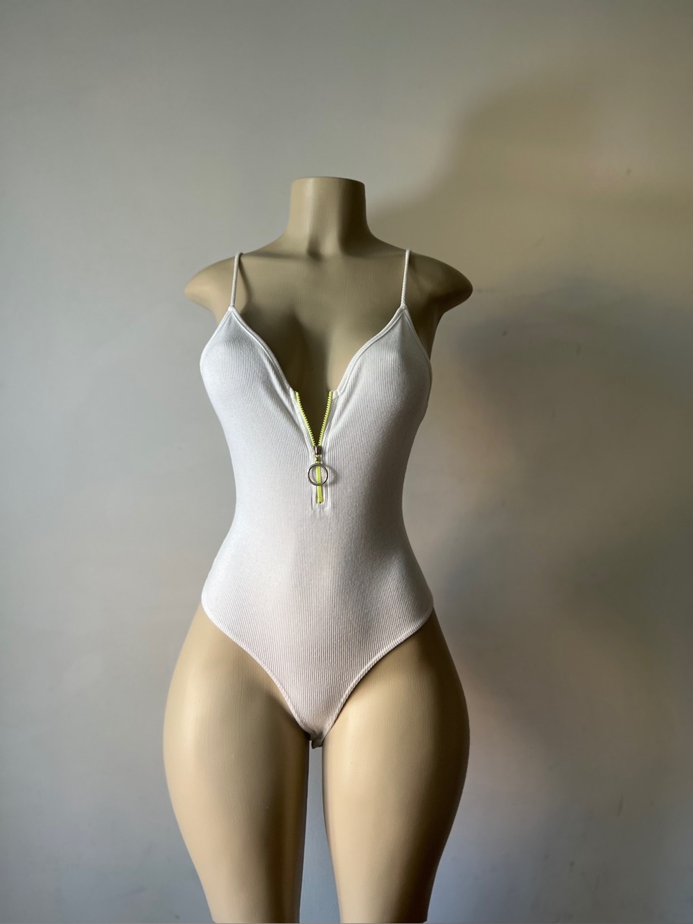 New White & Neon Yellow Bodysuit